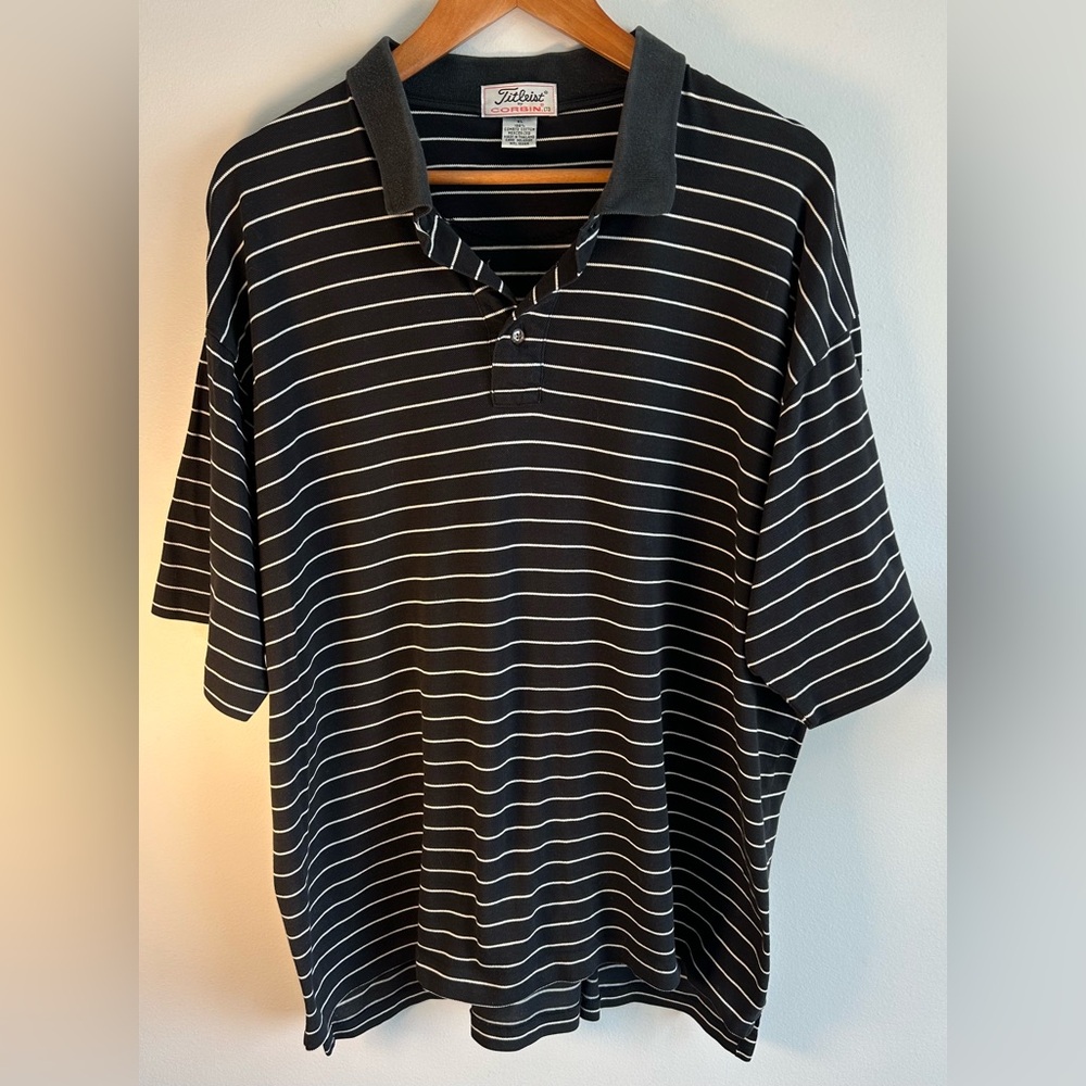 VTG Titleist by Corbin Polo Shirt Mens XL Black White Mercerized Cotton Golf